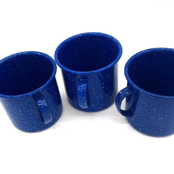 Vintage Blue Speckled Enamelware camping Set of three 24 Oz Coffee Mugs - Picture 2 of 6